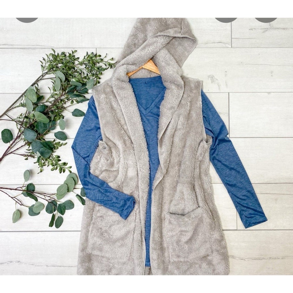 Hooded Faux Fur Vest Sleeveless Jacket Plush Sherpa‎ Coatigan Cardigan